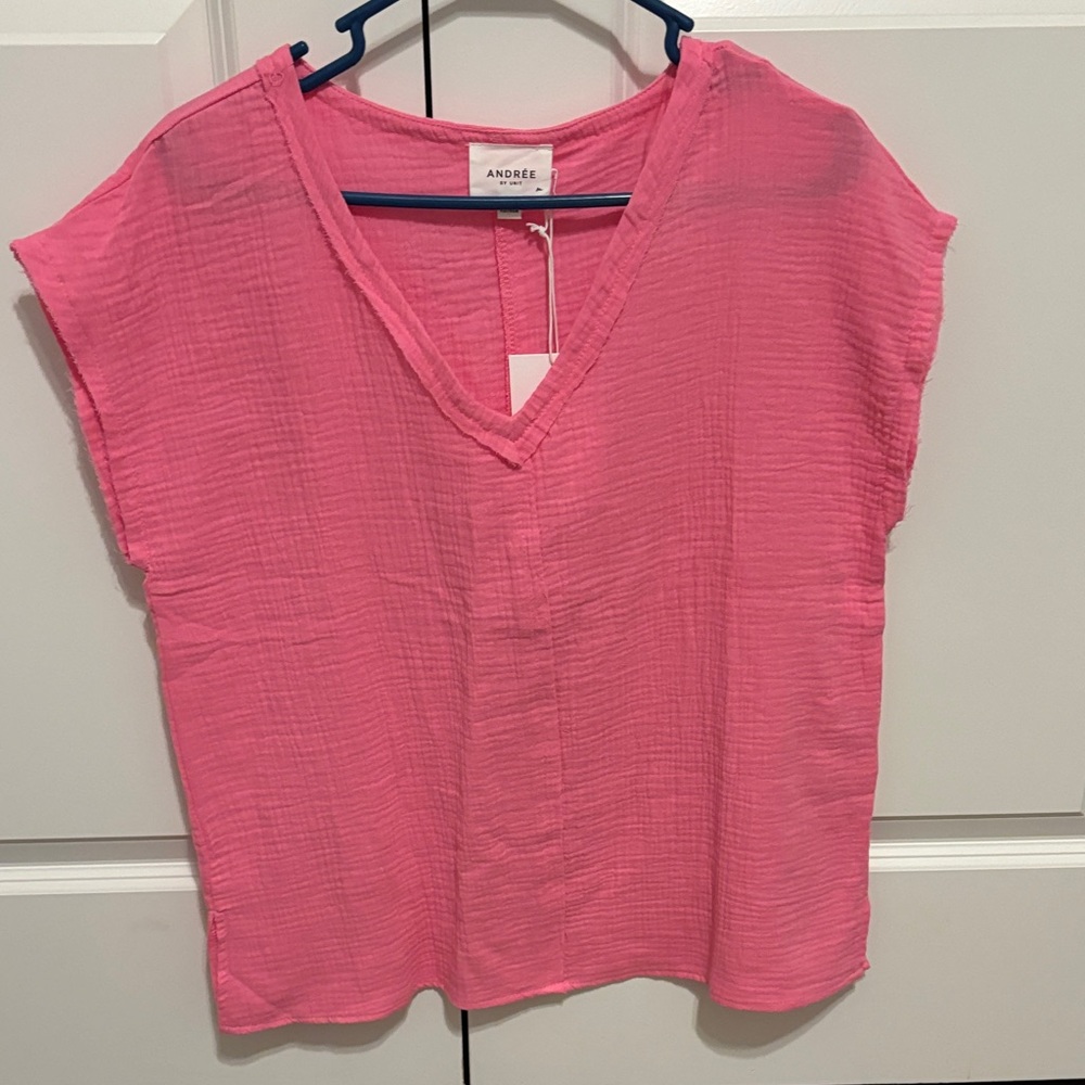 Andree By Unit Vibrant Pink V-Neck Blouse